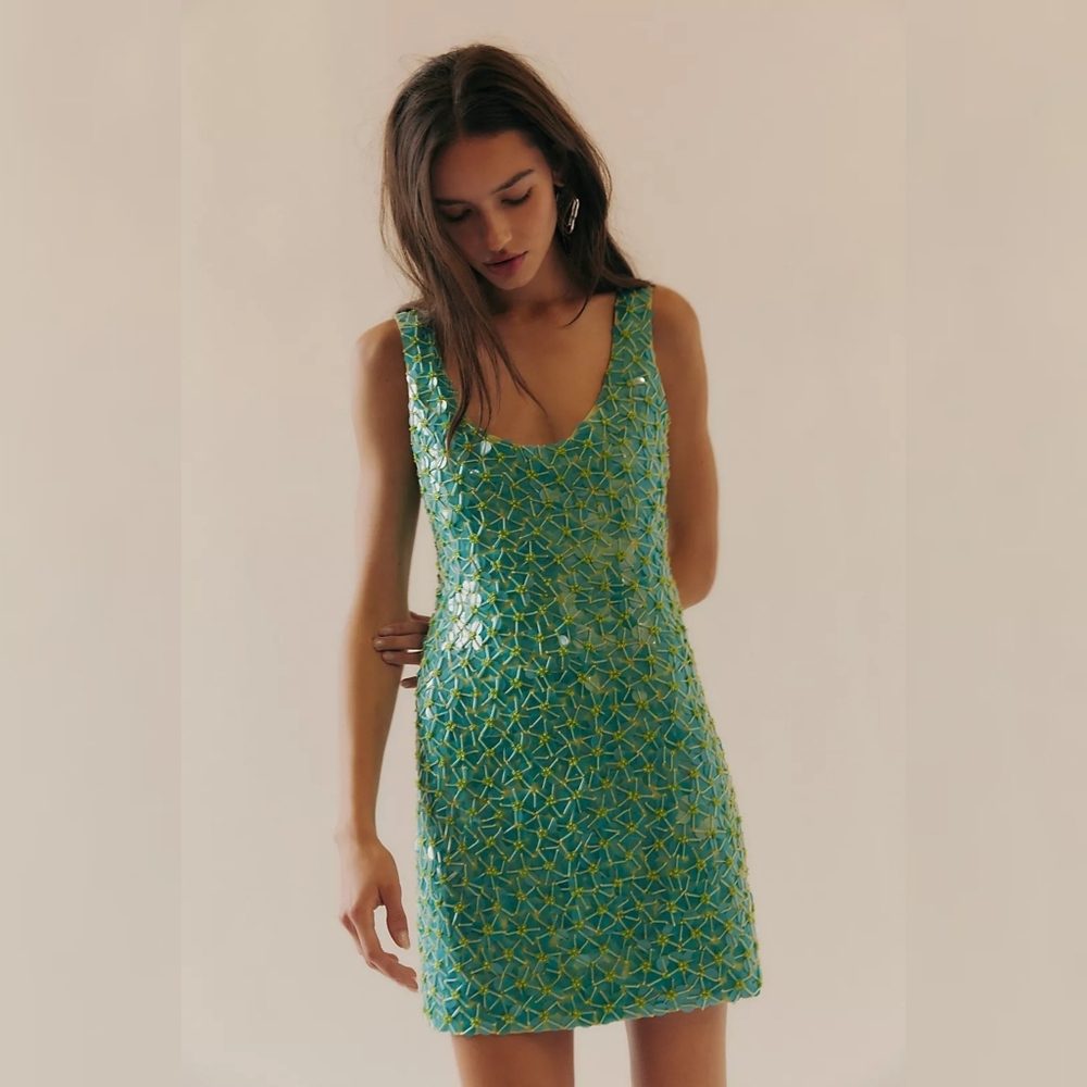 Free People Emma Mulholland On Holiday Sequin Mini Dress Aqua Women's Medium